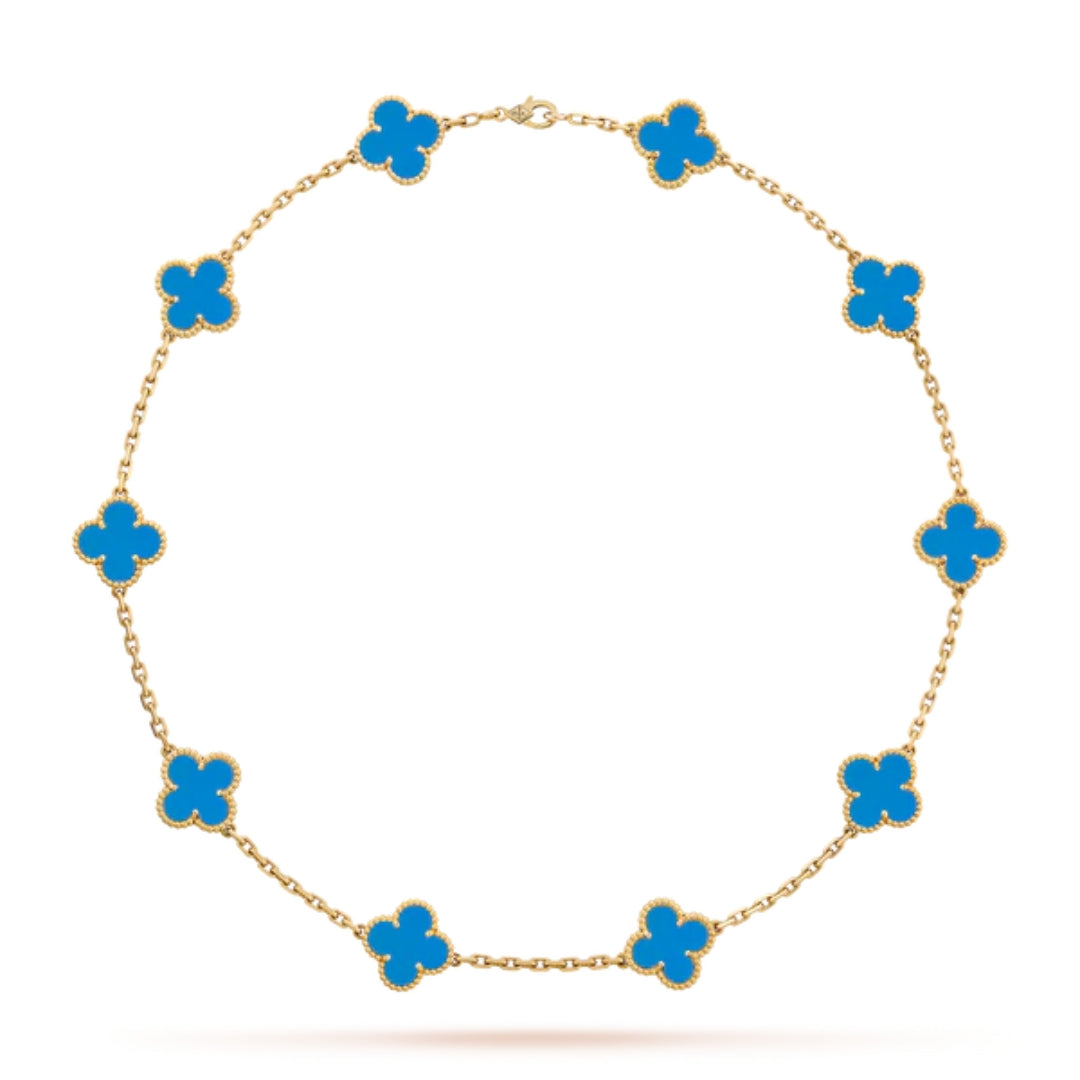 FLORAL CLOVER NECKLACE 10 MOTIFS - SKY BLUE