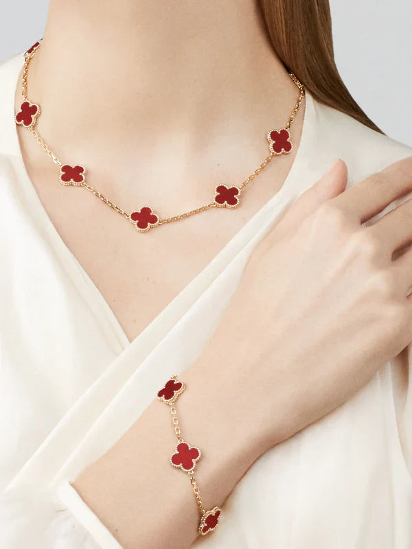 FLORAL CLOVER NECKLACE 10 MOTIFS - RED