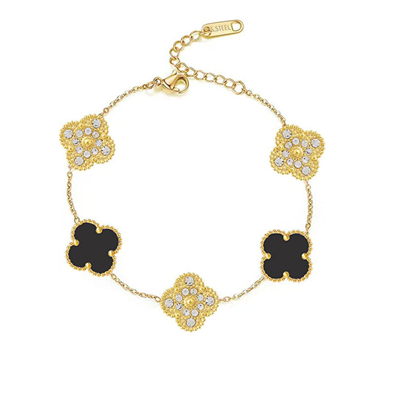 LUCKY CLOVER BRACELET | BLACK/GOLD CUBIC ZIRCONIA