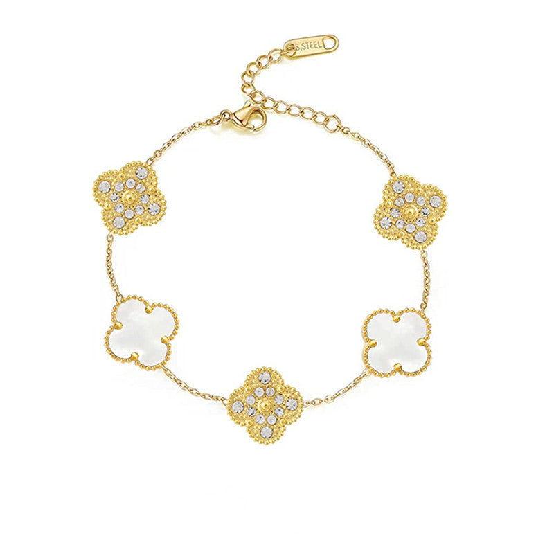 LUCKY CLOVER BRACELET | WHITE/GOLD CUBIC ZIRCONIA