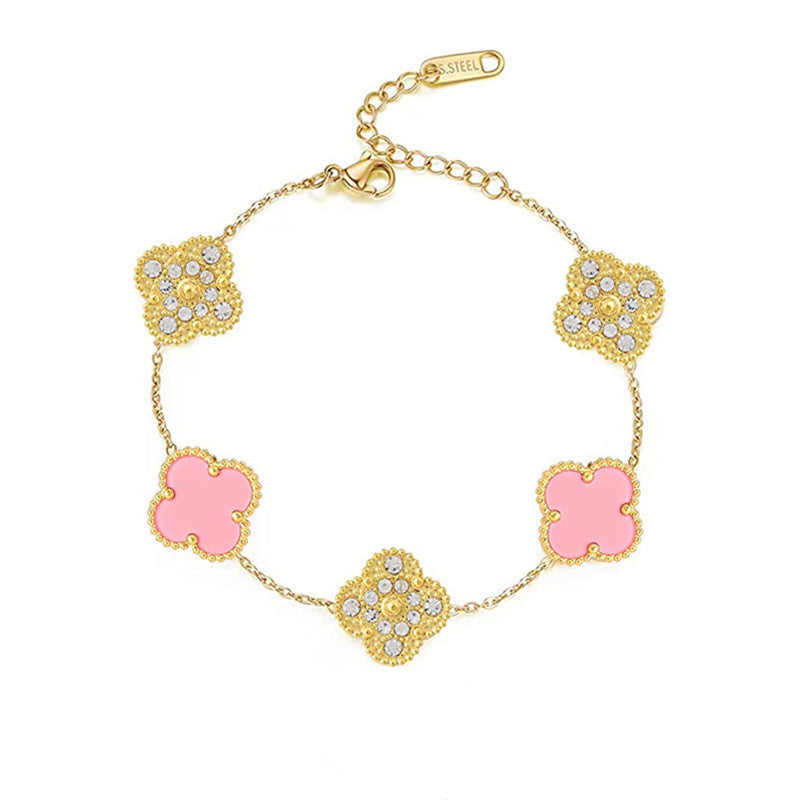 LUCKY CLOVER BRACELET | PINK/GOLD CUBIC ZIRCONIA