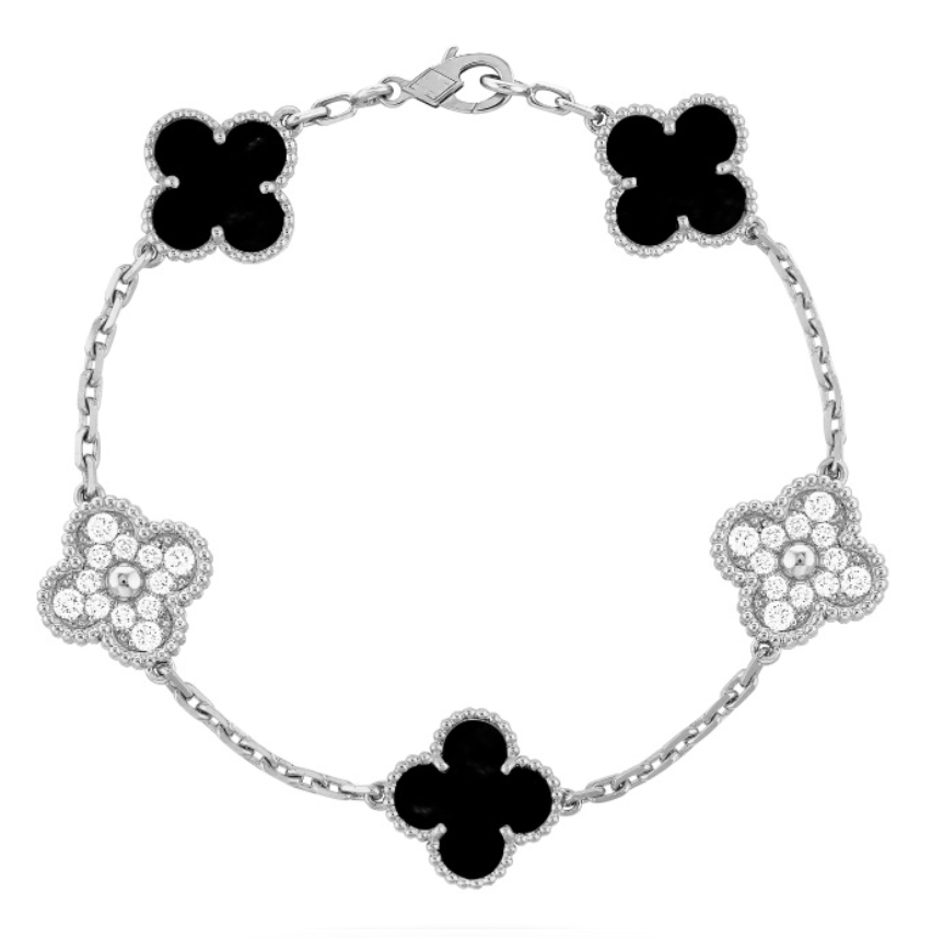 LUCKY CLOVER BRACELET | SILVER/BLACK CUBIC ZIRCONIA